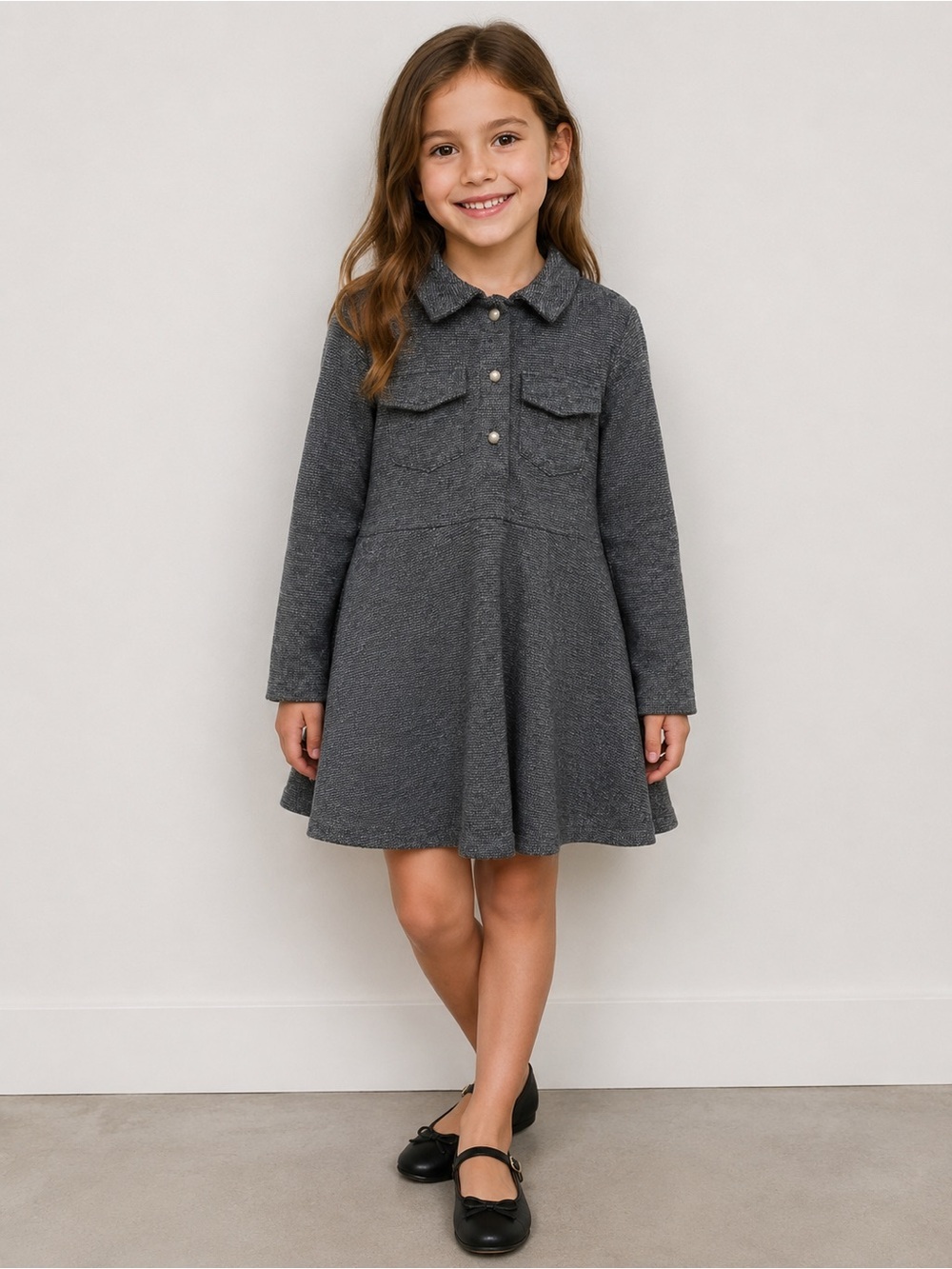 Girls Gray Collared Sweater Dress Soft Knit Long Sleeve Skater Style
Size 8